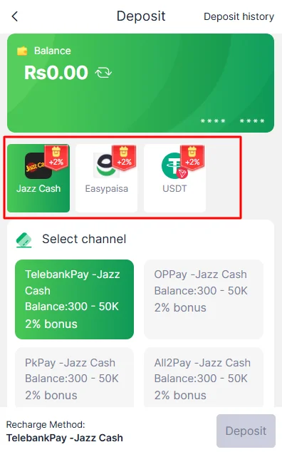 Deposit payment methods